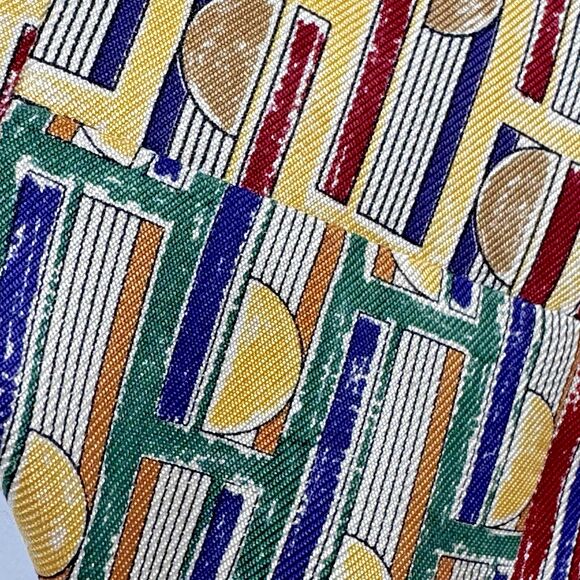 Robert Talbott Tie Mens Silk Geometric Patchwork Yellow Bold USA Made Vintage - Picture 4 of 8